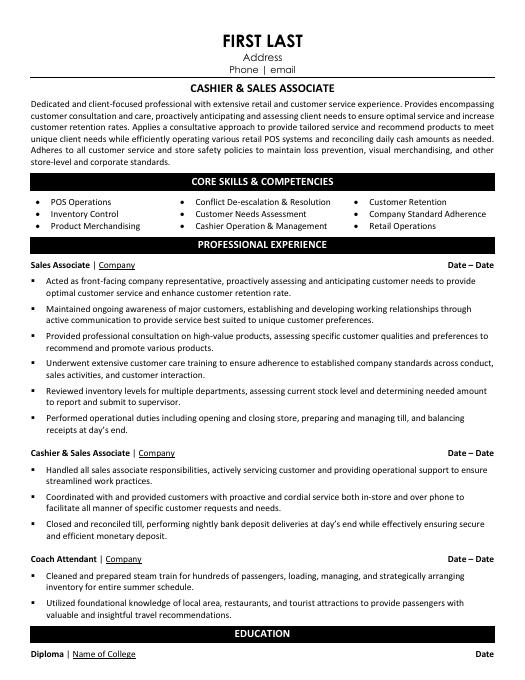 Cashier Resume Template | Premium Resume Samples & Example